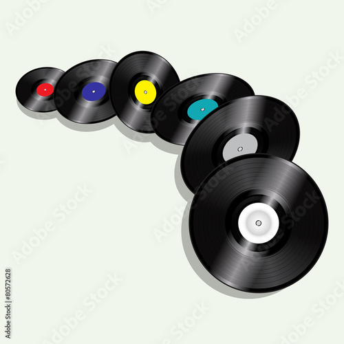 Records flying on vintage green background