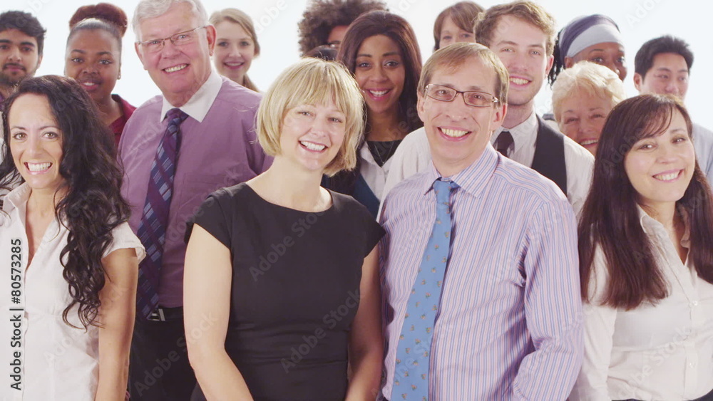 Happy mixed ethnicity business group on white background in studio shot Happy mixed ethnicity business group on white background in studio shot