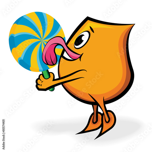 Cartoon character - Blinky - licking big lollipop, vector illustration photo