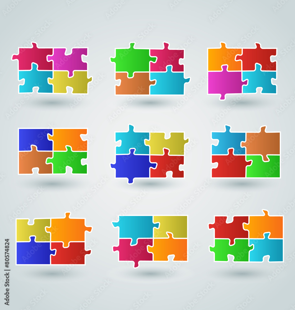 Collection abstract colorful puzzle pieces