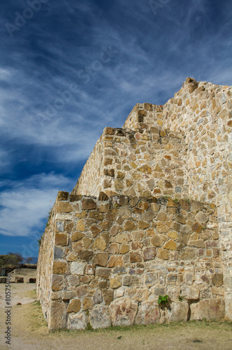 Mexico Oaxaca Monte Alban pyramide wall and sky photo