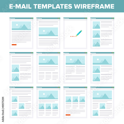 Vector collection of flat e-mail templates wireframe.