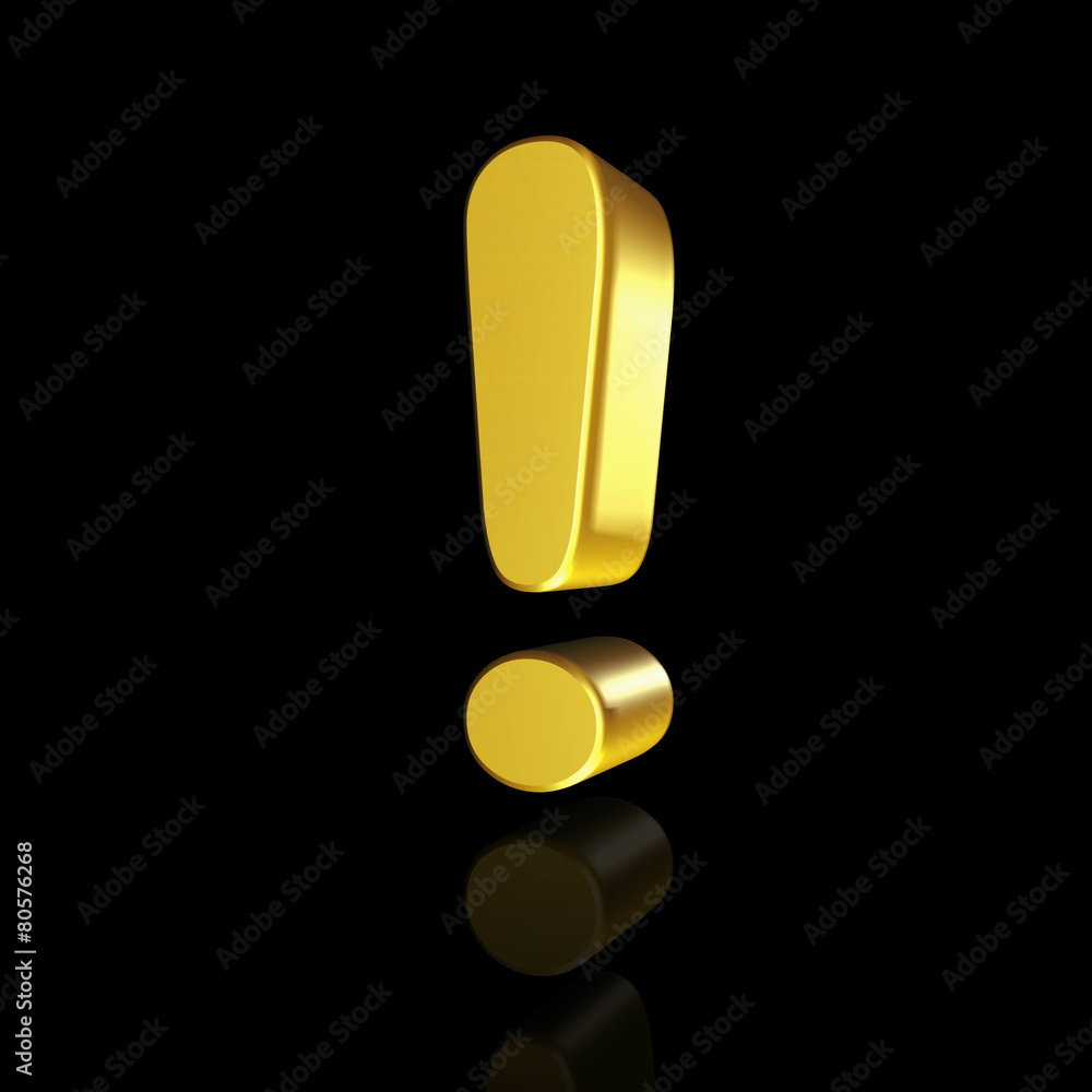 Golden exclamation point in 3D Golden exclamation point in 3D