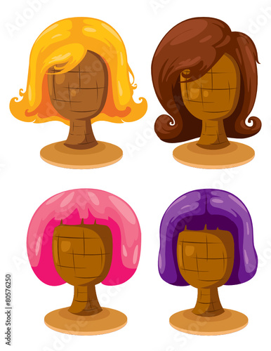 set of colourful woman wigs