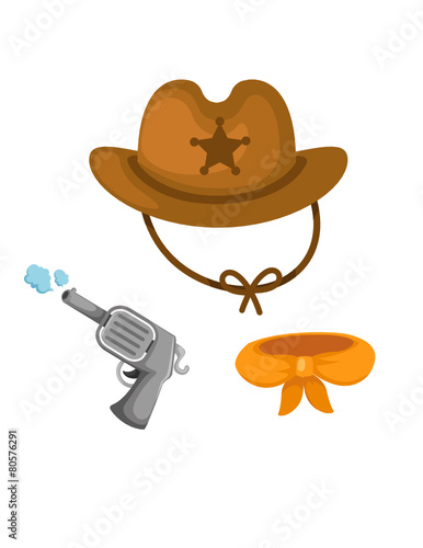 set of cowboy hat, gun and scarf