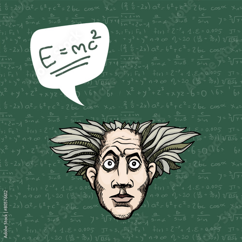 Mad scientist in black board background