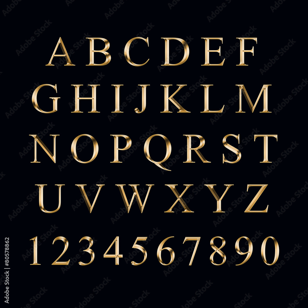 Gold alphabet with numbers