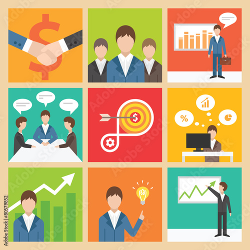 Flat business icons vector set