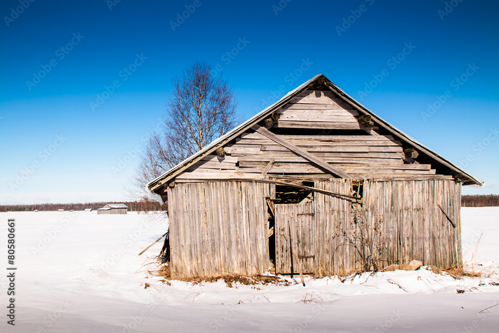 Old Barn House On The Fields