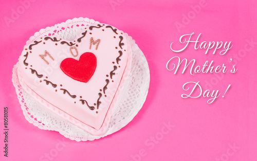 Heart shaped cake for mother's day with text