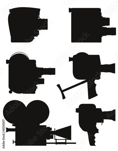 old retro vintage movie video camera black silhouette vector ill