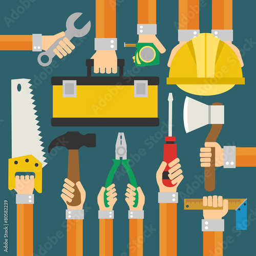Builders Modern flat background with hand
