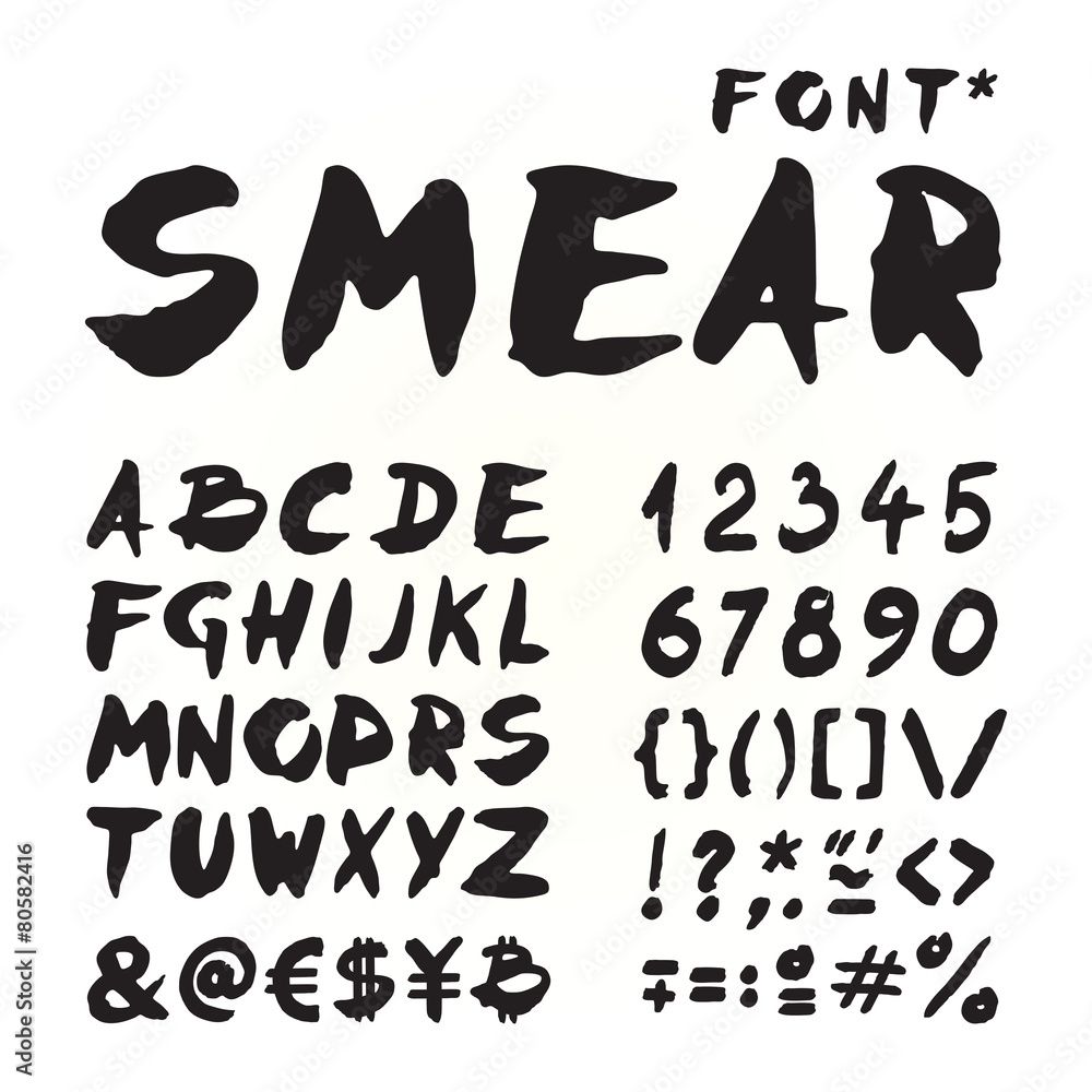 Smear hand painted font isolated Smear hand painted font isolated
