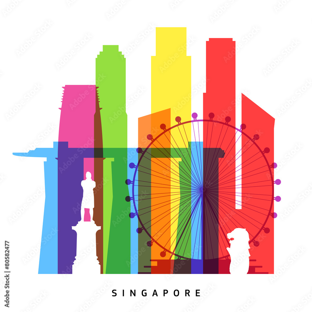 Fototapeta premium Singapore landmarks bright collage