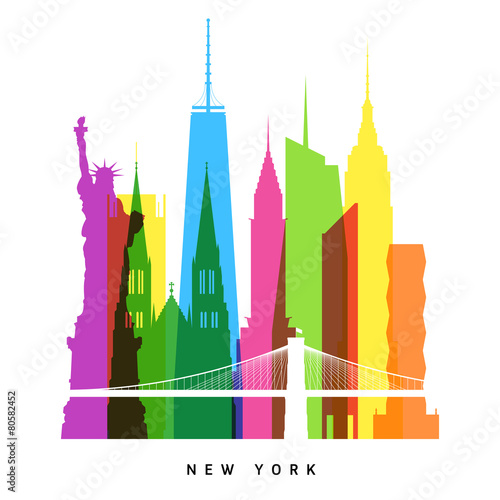 New York landmarks bright collage