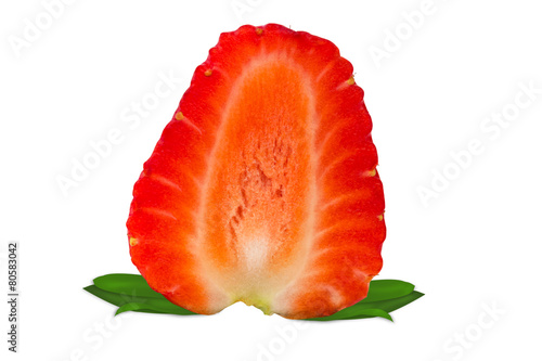 Fresh strawberry slice on a white background