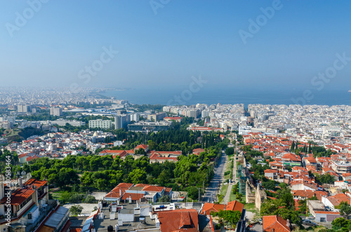 Thessaloniki, morning view of city and bay from fortress walls