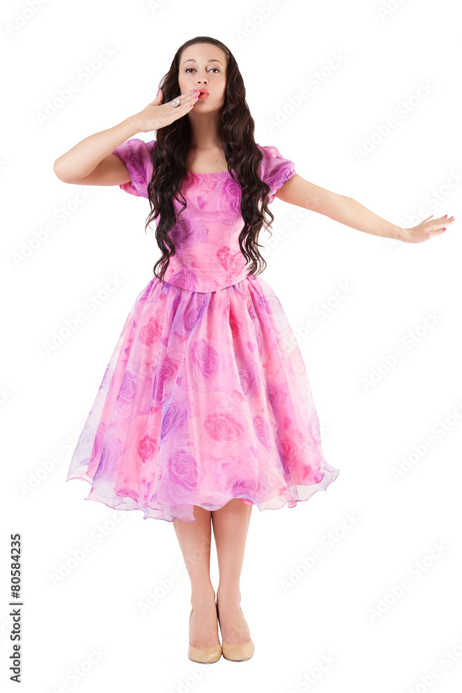 Naklejka premium Portrait of attractive sexy girl in pink dress.