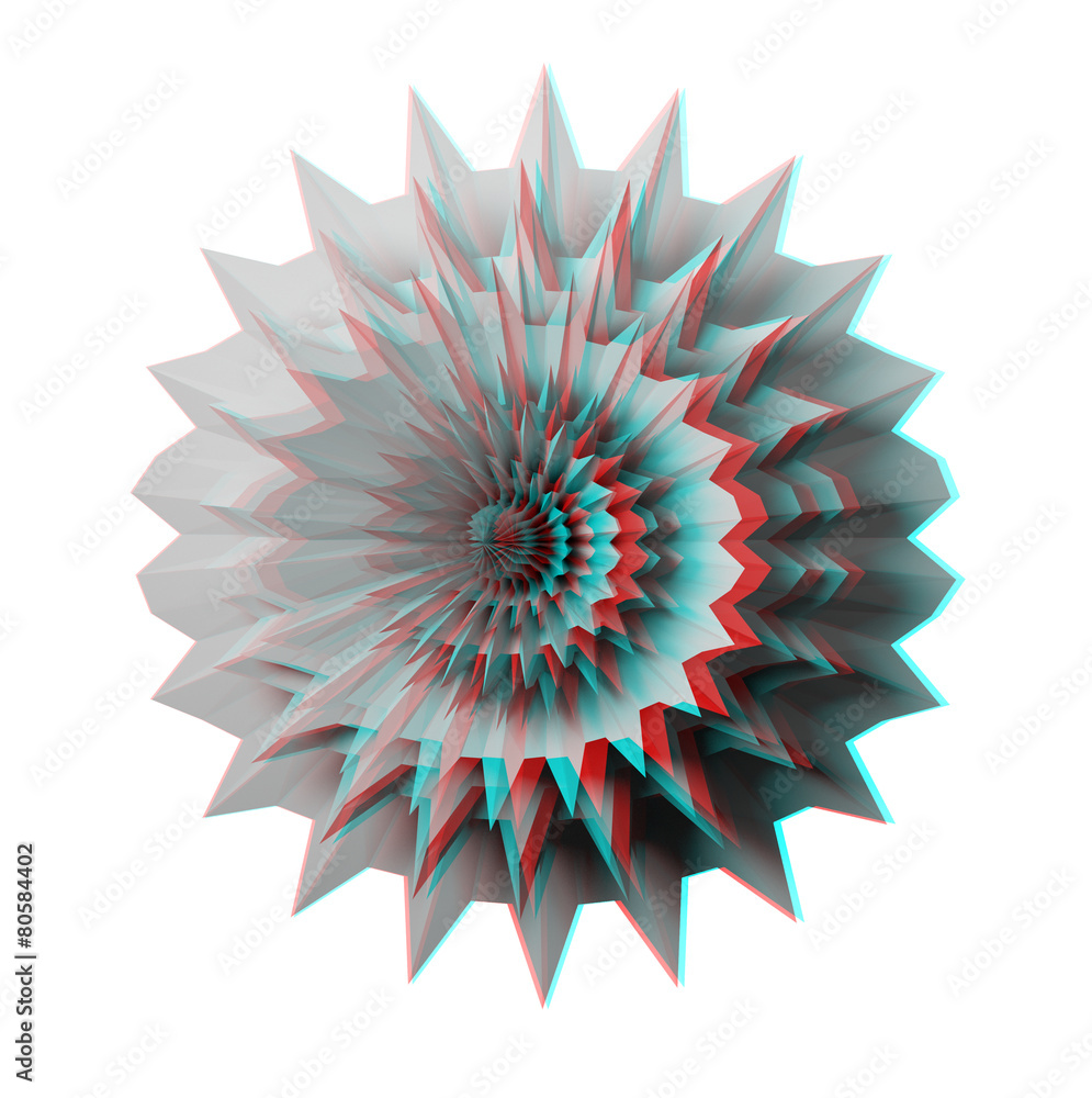 Naklejka premium Anaglyph, 3D fractal, isolated on white for red/cyan 3D glasses.