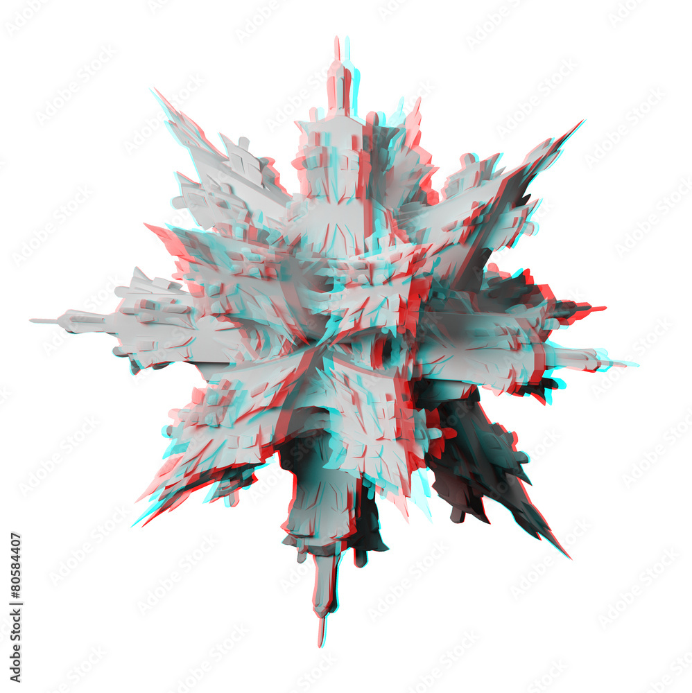 Naklejka premium Anaglyph, 3D fractal, isolated on white for red/cyan 3D glasses.