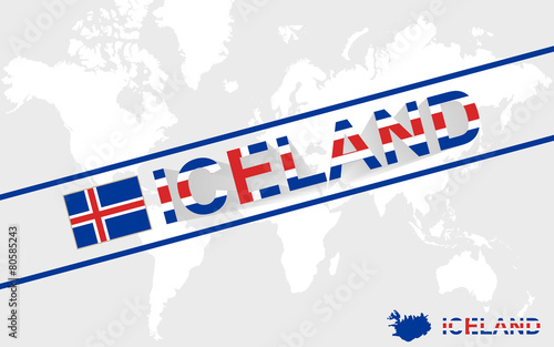 Iceland map flag and text illustration