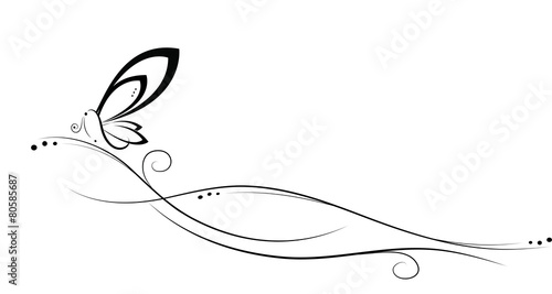 Simbolo floreale con farfalla bianco e nero