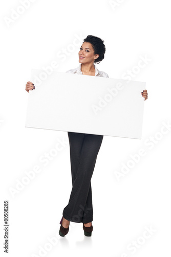 Business woman with blank white board