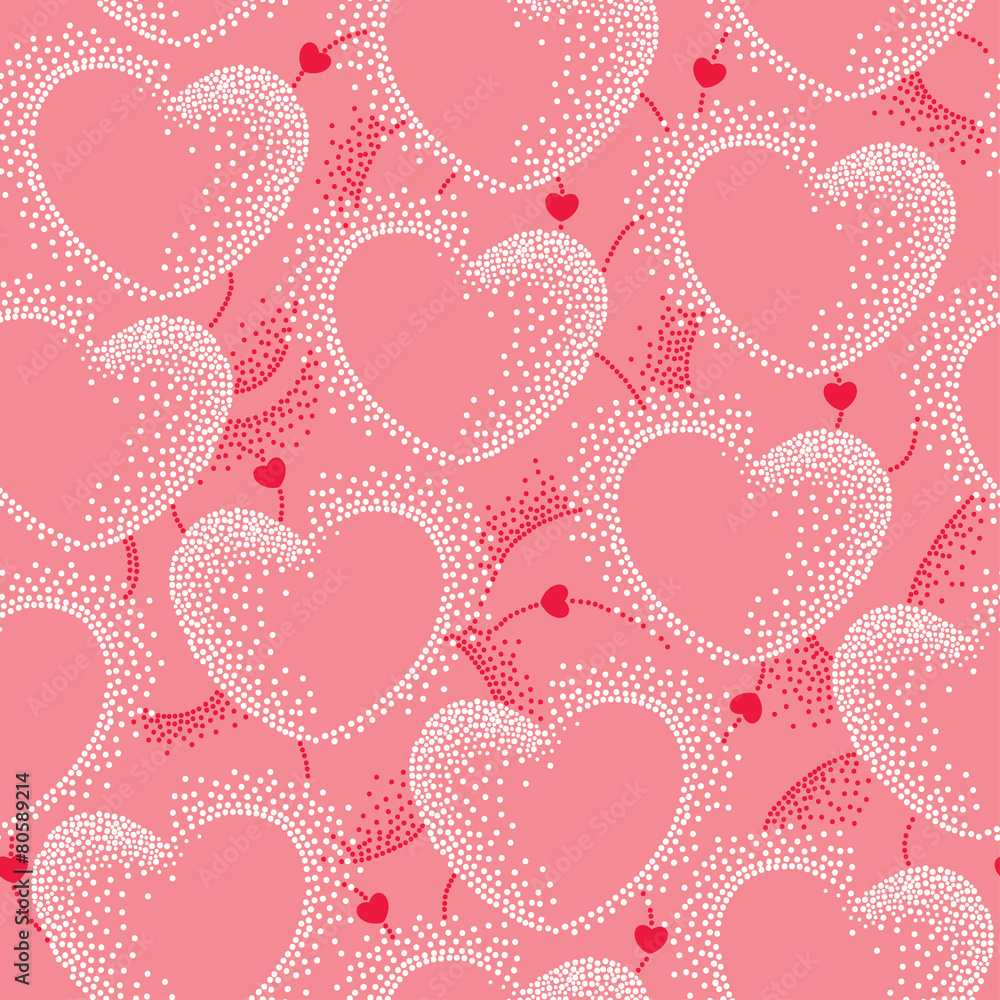 Seamless pattern with white dotted hearts Seamless pattern with white dotted hearts