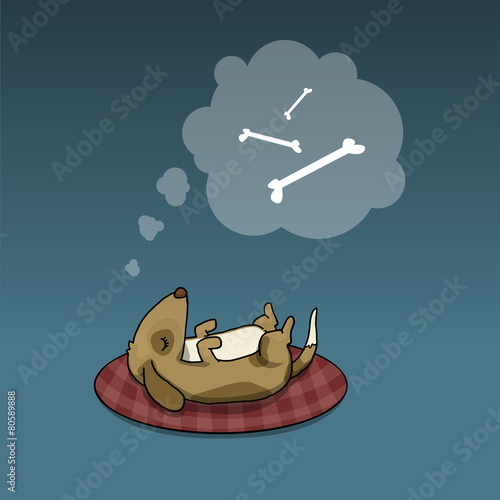 Cute dog, sleeping, dreaming about tasty bones