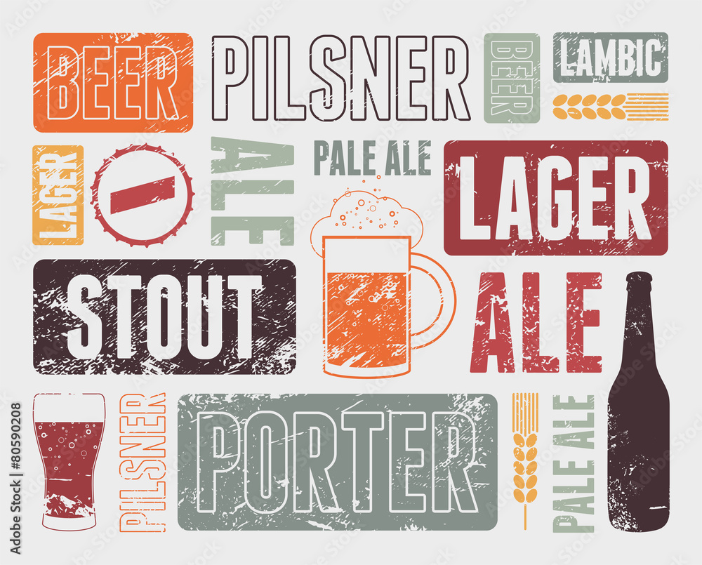 Beer types typographic retro grunge poster design. Vector illustration.