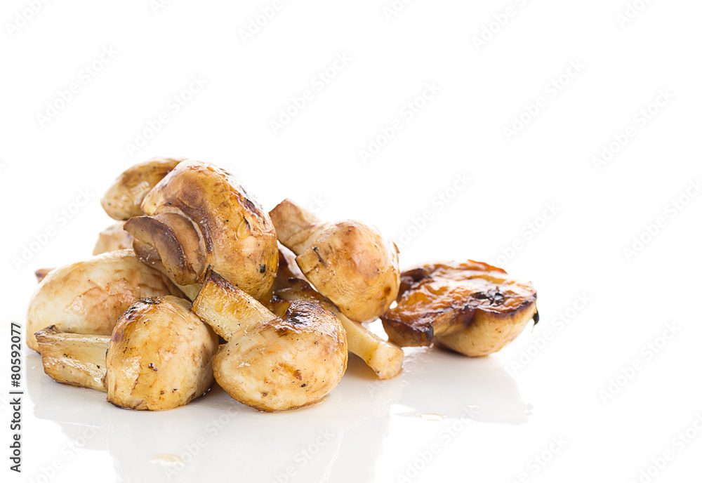 Fried mashrooms isolated on white background Fried mashrooms isolated on white background