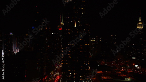 Aerial view of New York City at night