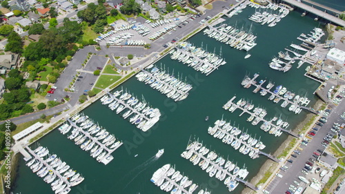 Aerial view of yachts photo