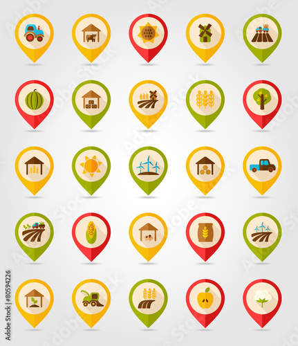 Farm Field flat mapping pin icon with long shadow