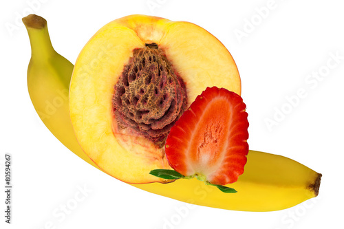 peach strawberry banana isolated nectarine fruit