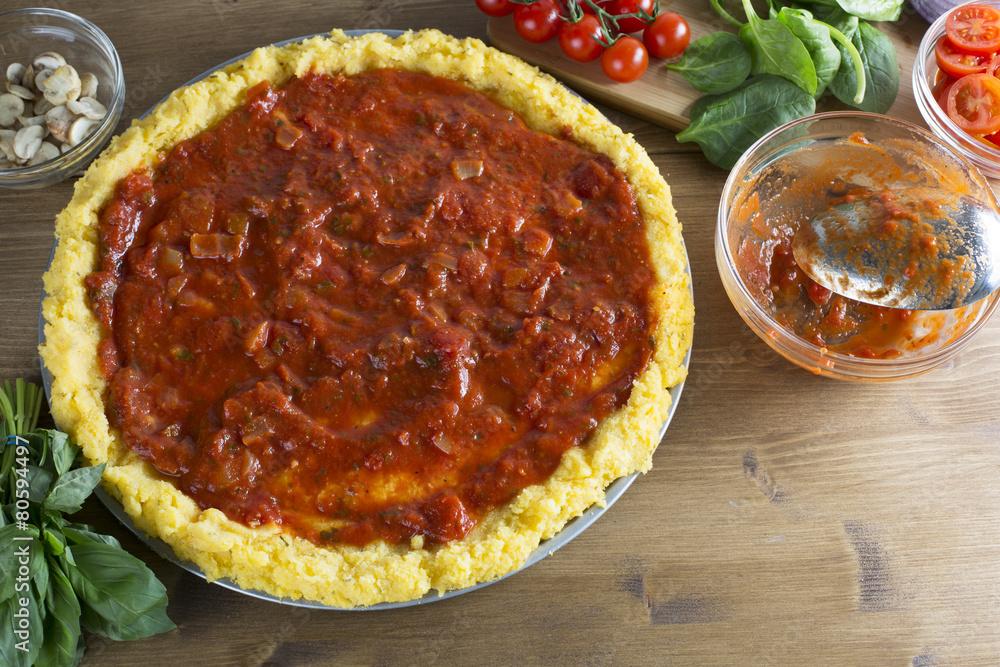 Polenta Pizza Crust with Sauce Polenta Pizza Crust with Sauce