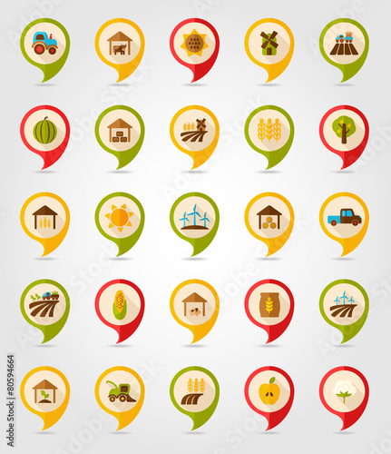 Farm Field flat mapping pin icon with long shadow