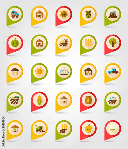 Farm Field flat mapping pin icon with long shadow