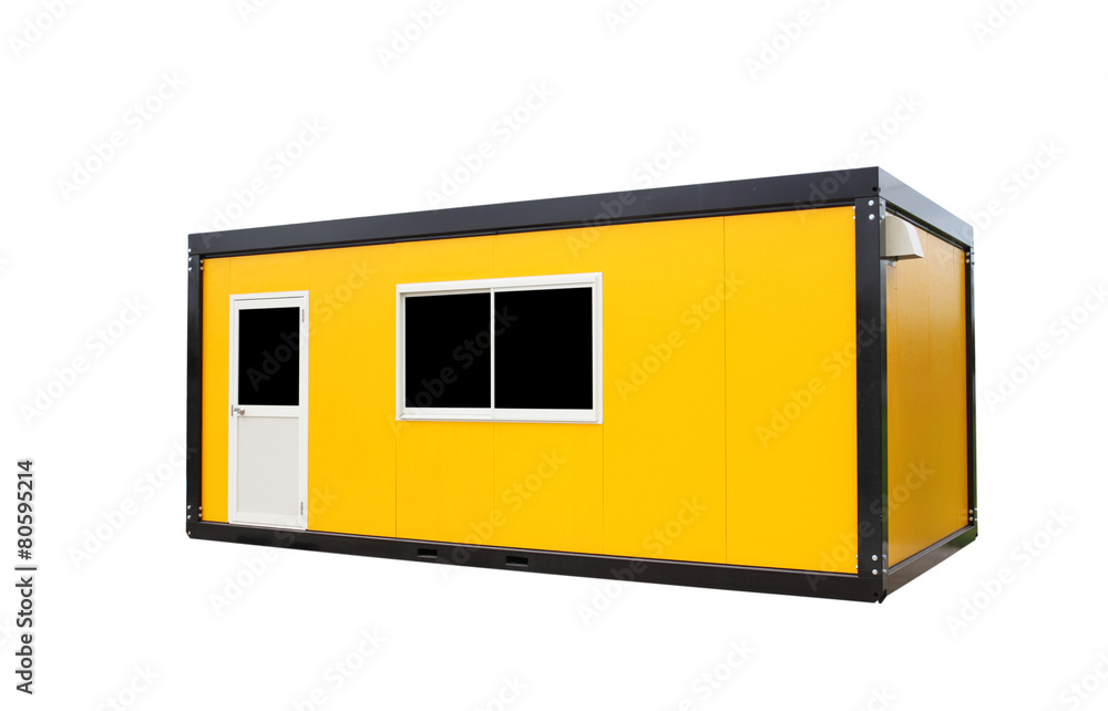 Yellow container office with door and window , isolated on white Yellow container office with door and window , isolated on white