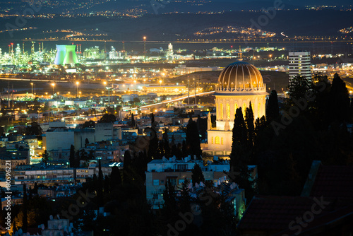 Billede på lærred View of Haifa from Shnayim-November at night