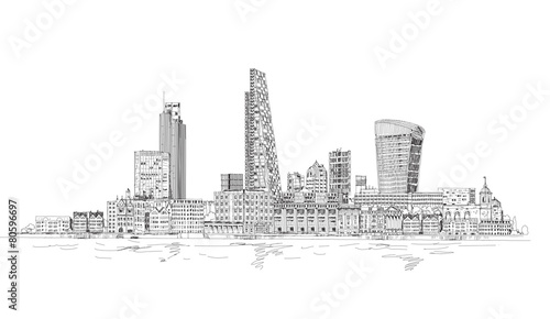 Fototapeta  London, City view from the Thames river. Sketch collection
