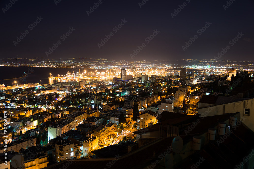 View of Haifa downtown at night