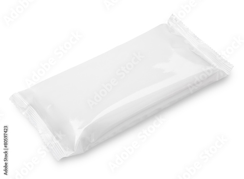 Blank plastic pouch food packaging isolated on white