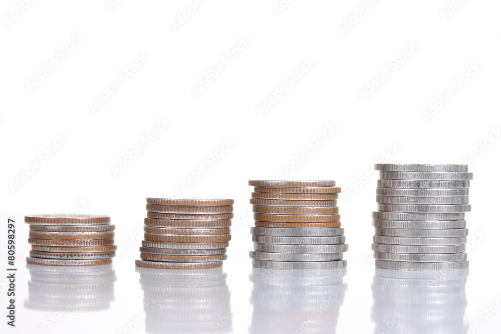 Coin stack on white background , isolated on white background Coin stack on white background , isolated on white background