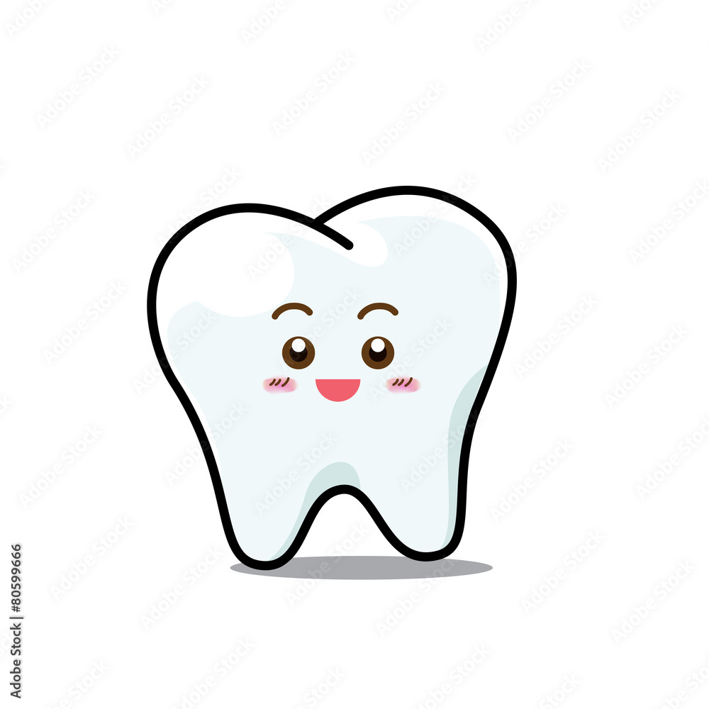 Fototapeta premium Happy Dental Smile Tooth Mascot Cartoon Character isolated on w