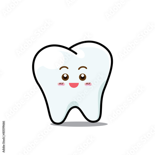 Happy  Dental Smile Tooth Mascot Cartoon Character isolated on w