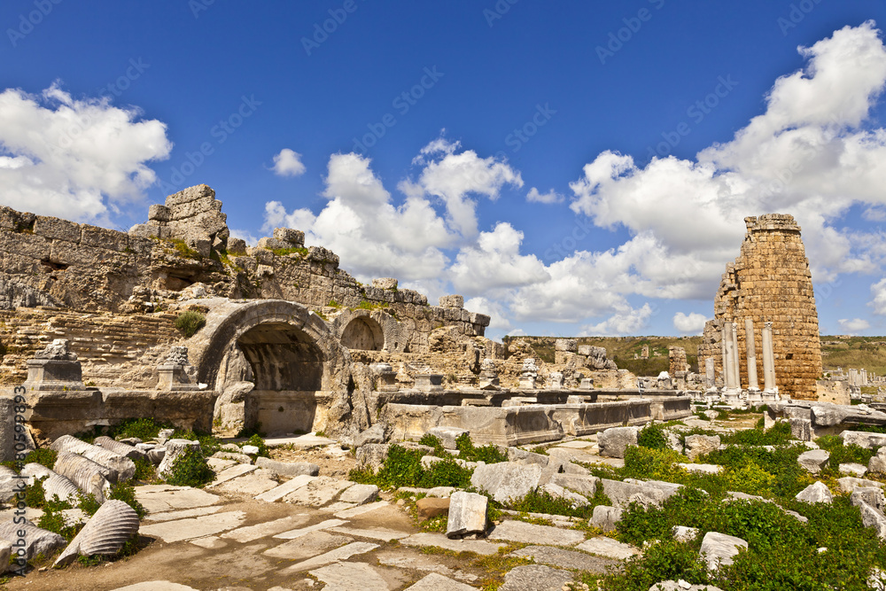 Fototapeta premium Ruins of Perge an ancient Anatolian city in Turkey.