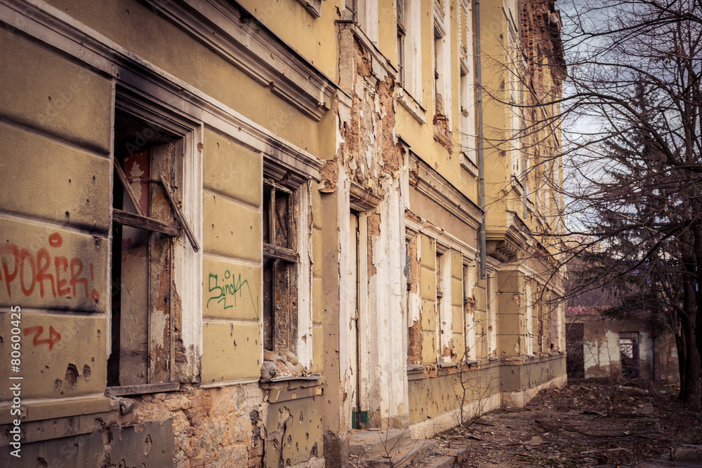 Sarajevo, Bosnia - March 01, 2015: War ruins