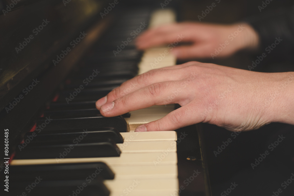 Hands playing piano close-up oldschool vintage instagram filter