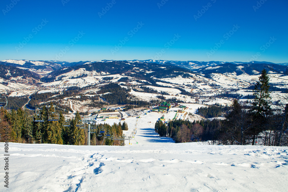 winter mountains, skiing resort